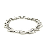 Sterling Silver Rolo Style Polished Charm Bracelet with Rhodium Plating thumbnail 5