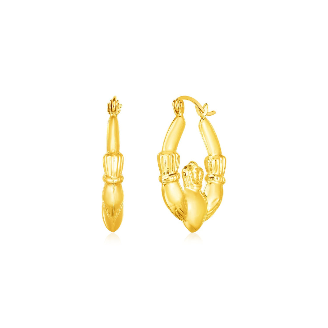 14K Yellow Gold Claddagh Symbol Hoop Earrings