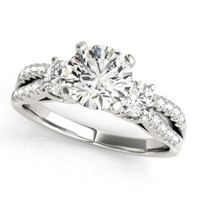 Load image into Gallery viewer, 14k White Gold Split Shank 3 Stone Round Diamond Engagement Ring (2 cttw)