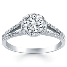 Load image into Gallery viewer, 14k White Gold Diamond Halo Split Shank Engagement Ring