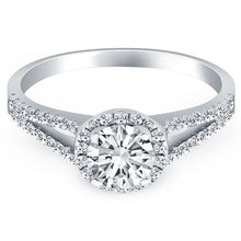 Load image into Gallery viewer, 14k White Gold Diamond Halo Split Shank Engagement Ring