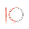 14K rose and white gold hinged hoop earrings with two-tone finish