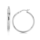 Sterling Silver Hammered Style Hoop Earrings with Rhodium Plating (30mm) thumbnail 2