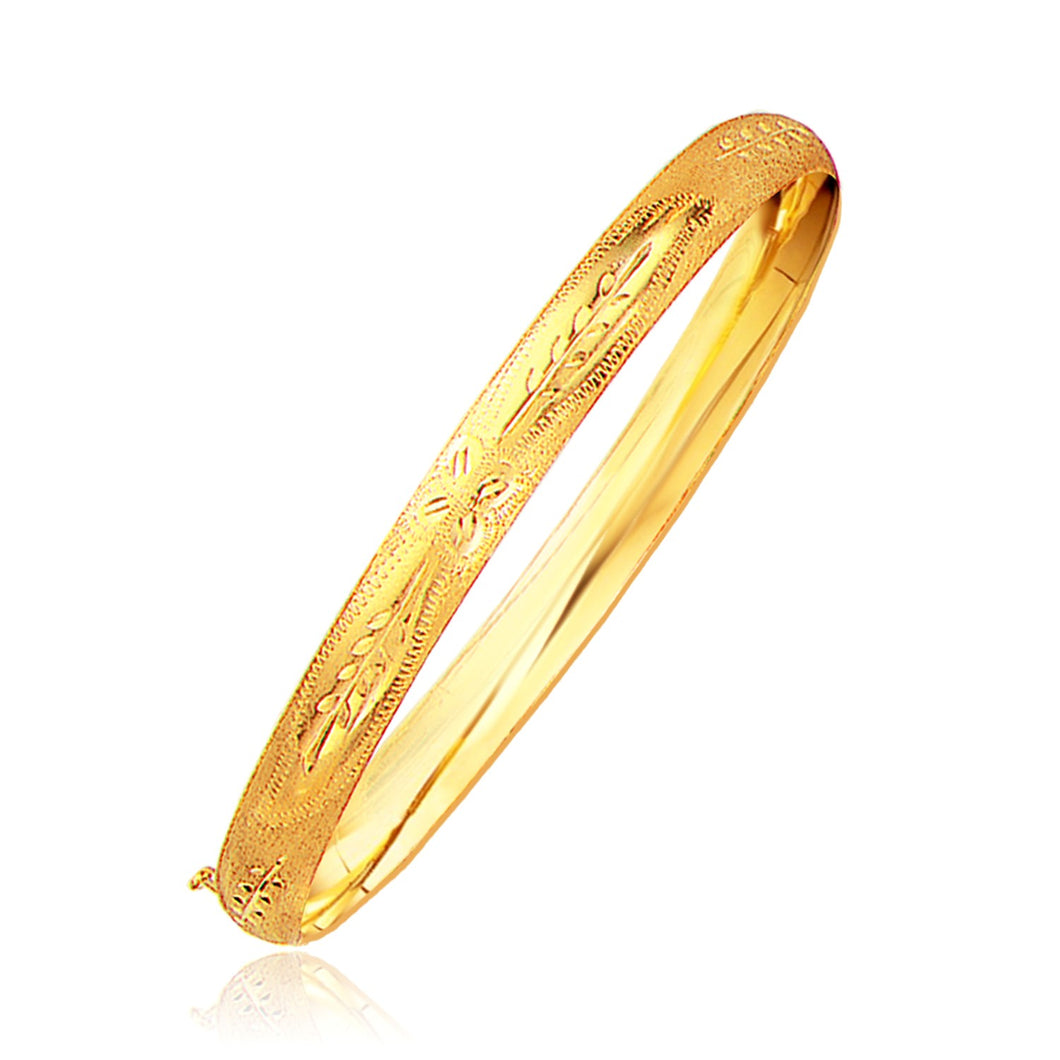 Classic Floral Carved Bangle in 14k Yellow Gold (6.0mm)