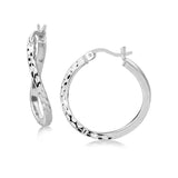 Sterling Silver Rhodium Plated Twist Style Hoop Diamond Cut Earrings (20mm) thumbnail 2