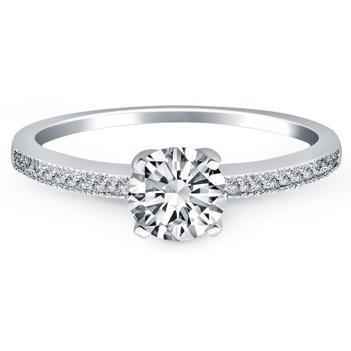 14k White Gold Classic Diamond Pave Solitaire Engagement Ring