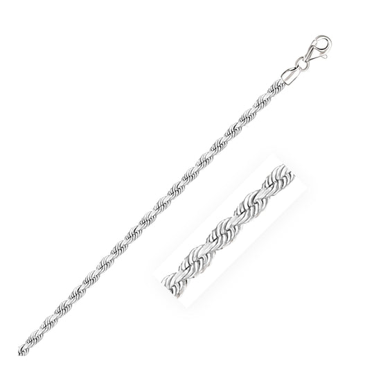 14k white gold rope chain bracelet with diamond-cut faceted links