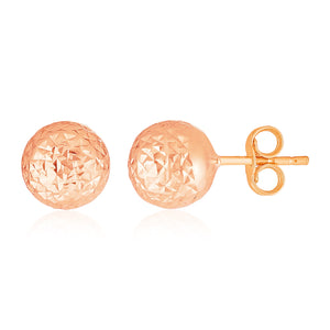 14k Rose Gold Ball Earrings with Crystal Cut Texture