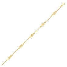 Load image into Gallery viewer, 14k Yellow Gold Anklet with Fancy Diamond Shape Filigree Stations