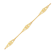 Load image into Gallery viewer, 14k Yellow Gold Anklet with Fancy Diamond Shape Filigree Stations