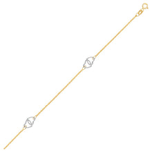 Load image into Gallery viewer, 14k Two Tone Gold Entwined Heart Stationed Anklet