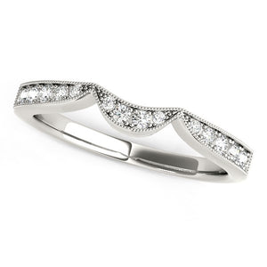14k White Gold Milgrained Curved Wedding Diamond Band (1/6 cttw)
