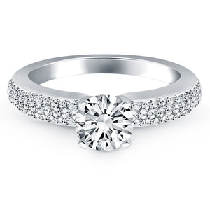 14k White Gold Triple Row Pave Diamond Engagement Ring