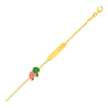 Load image into Gallery viewer, 14k Yellow Gold Childrens Bracelet with Bar and Enameled Turtle