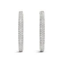 Load image into Gallery viewer, 14k White Gold Diamond Hoop Double Sided Three Row Earrings (2 cttw)