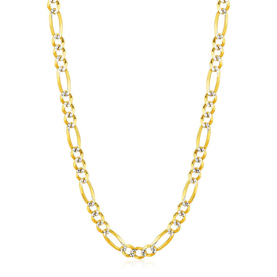 14K yellow gold Figaro chain with pave detailing on wider links