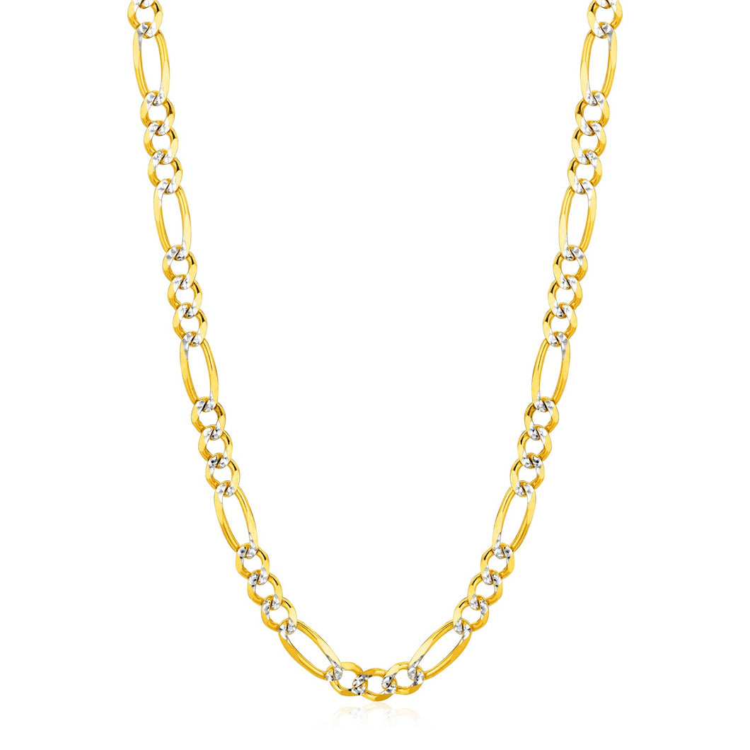 6.0mm 14K Yellow Gold Solid Pave Figaro Chain