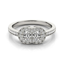 Load image into Gallery viewer, 14k White Gold Two Stone Diamond Halo Ring (3/4 cttw)