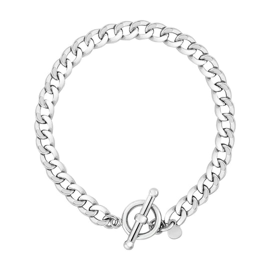 925 sterling silver wide link toggle bracelet with polished mirror finish