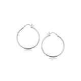 Sterling Silver Thin Polished Hoop Style Earrings with Rhodium Plating (30mm) thumbnail 2