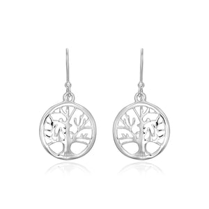 Sterling Silver Round Tree of Life Earrings