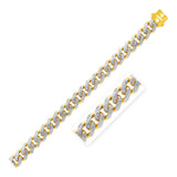 14k Two Tone Gold 8 1/2 inch Wide Curb Chain Bracelet with White Pave thumbnail 1