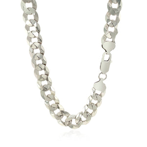 Rhodium Plated 9.5mm Sterling Silver Curb Style Chain