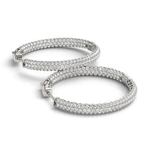 Load image into Gallery viewer, 14k White Gold Two Row Pave Set Diamond Hoop Earrings (7 cttw)