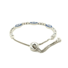 Load image into Gallery viewer, Sterling Silver Adjustable Enameled Evil Eye Bracelet with Cubic Zirconias