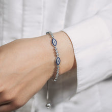 Load image into Gallery viewer, Sterling Silver Adjustable Enameled Evil Eye Bracelet with Cubic Zirconias