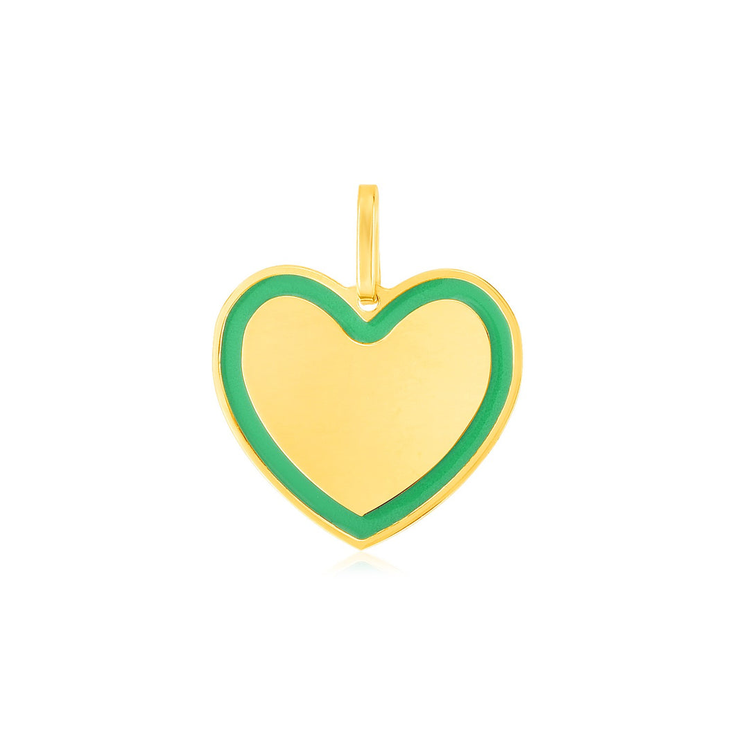 14k Yellow Gold and Green Enamel Heart Pendant