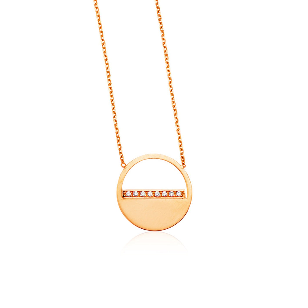 14k Rose Gold Circle Necklace with Diamonds