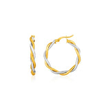 Two-Tone Twisted Wire Round Hoop Earrings in 10k Yellow and White Gold thumbnail 1