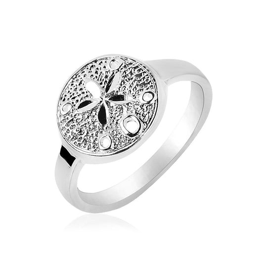 925 sterling silver textured sand dollar ring with sculpted radial motif