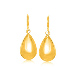 14k Yellow Gold Polished Teardrop Motif Drop Earrings