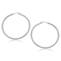 10K white gold polished hoop earrings, 40 mm, with no gemstone stones