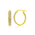 14K two-tone gold oval hoop earrings with glitter center channel