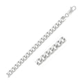 14K white gold Cuban link chain at 7.0mm with polished center ridge