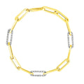 14K yellow gold paperclip bracelet with three diamond-set links