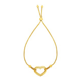Adjustable Bracelet with Shiny Open Heart in 14k Yellow Gold thumbnail 1