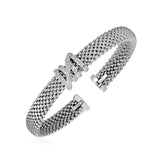 925 sterling silver popcorn texture cuff bangle with diamonds thumbnail 1