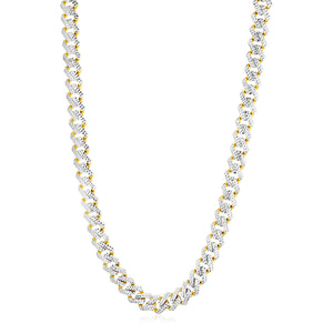 Modern Lite Edge Chain with White Pave in 14k Two Tone Gold (11.5mm)