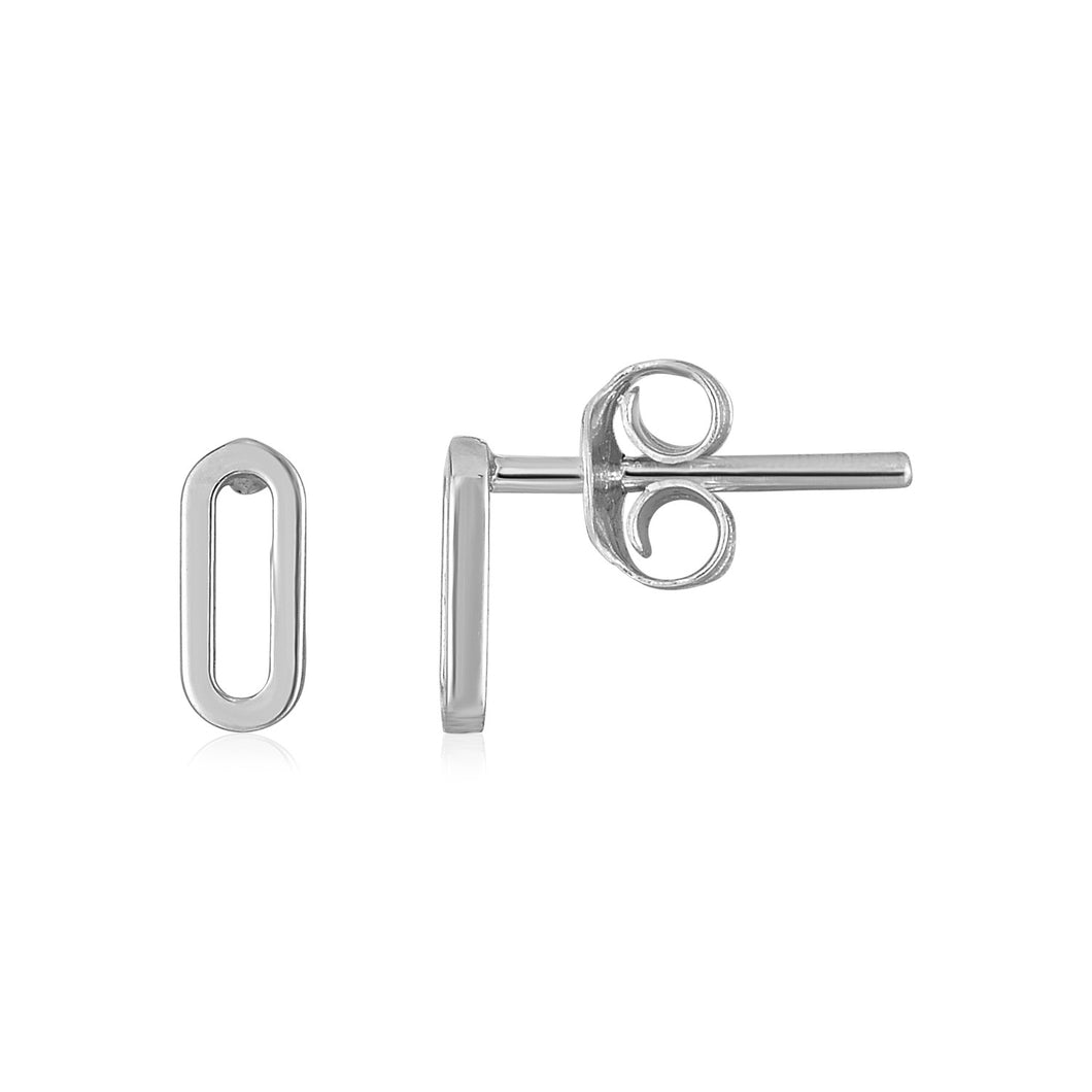 14k White Gold Paperclip Link Stud Earrings