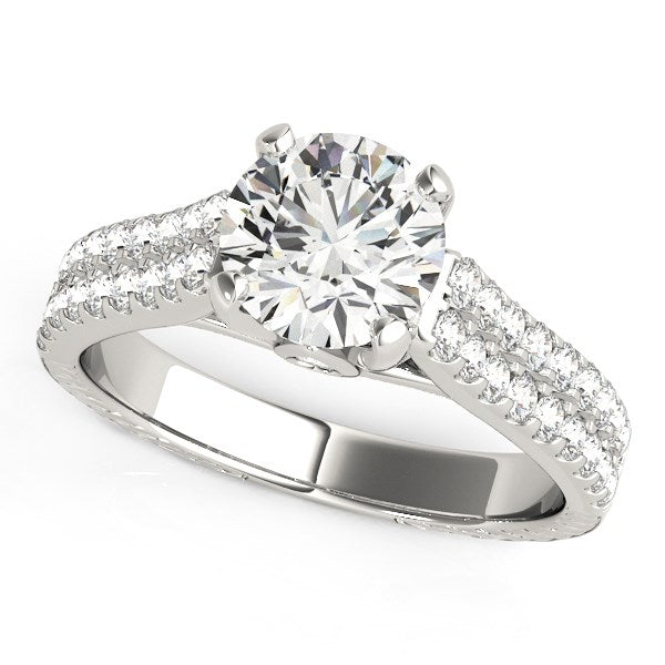 14k White Gold Round Diamond Engagement Ring with Pave Band (2 cttw)