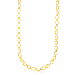 14k Two-Tone Gold Multi-Textured Oval Link Fancy Necklace