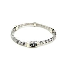 Load image into Gallery viewer, Woven Rope Bracelet with Black Sapphire X Accents in Sterling Silver
