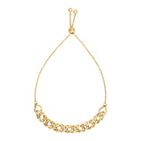 14K yellow gold adjustable chain bracelet with flat oval links thumbnail 1