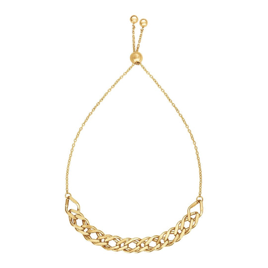 14K yellow gold adjustable chain bracelet with flat oval links