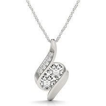 Load image into Gallery viewer, 14k White Gold Two Stone Curved Style Diamond Pendant (3/4 cttw)