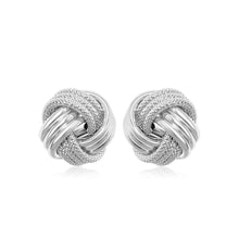 Load image into Gallery viewer, 14k White Gold Love Knot with Ridge Texture Earrings